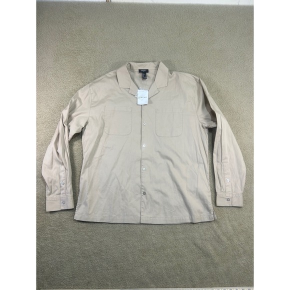 Forever 21 Men Taupe Woven Button Up Long Sleeve Shirt Size L - Picture 2 of 13